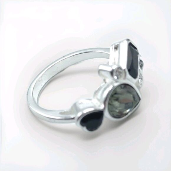 Citrine & Onyx CZ Sterling Silver Overlay Ring Size 7 Modern Art Deco + Box Gift - Picture 5 of 6